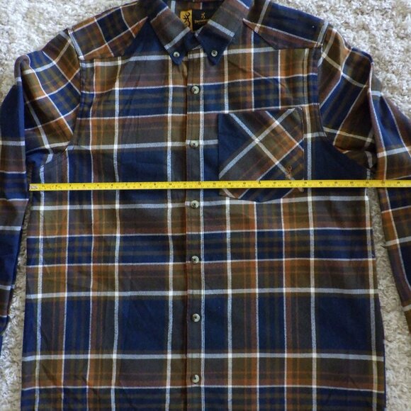Browning Men's Long Sleeve Shirt Jacket Shacket Size Lg Plaid Brown Blue Utility - Picture 9 of 10